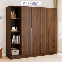 Tủ Đựng Quần Áo Gỗ Cao Cấp FC04 FIVO, Tủ Màu Gỗ Cánh Mở Sâu 60cm Kèm Kệ Trang Trí, Freeship+Free lắp đặt, Trả Góp 0%