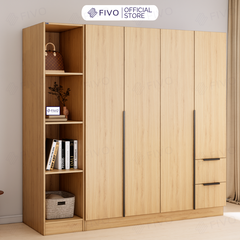 Tủ Đựng Quần Áo Gỗ Cao Cấp FC04 FIVO, Tủ Màu Gỗ Cánh Mở Sâu 60cm Kèm Kệ Trang Trí, Freeship+Free lắp đặt, Trả Góp 0%