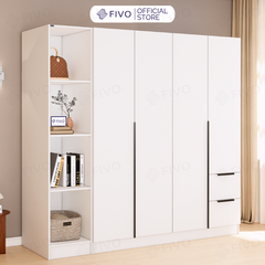 Tủ Đựng Quần Áo Gỗ Cao Cấp FC04 FIVO, Tủ Màu Gỗ Cánh Mở Sâu 60cm Kèm Kệ Trang Trí, Freeship+Free lắp đặt, Trả Góp 0%