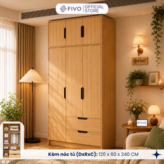 Tủ Đựng Quần Áo Gỗ Cao Cấp FC07 FIVO, Dày 17MM Cánh Mở Sâu 60cm Kèm Kệ Trang Trí, Freeship+Free lắp đặt, Trả Góp 0