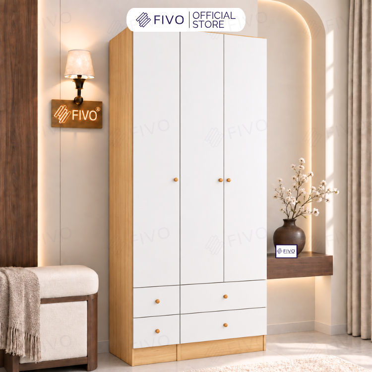 Tủ Đựng Quần Áo Gỗ Cao Cấp FC10 FIVO, Cánh Mở Sâu 60cm Kèm Ngăn Kéo, Freeship + Free Lắp Đặt, Trả Góp 0%