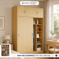 Tủ Áo Quần Cửa Trượt FIVO FC31 Gỗ Chống Ẩm, Màu Walnut Ấm Cúng Cho Phòng Ngủ, Trả Góp 0%, Freeship + Free lắp đặt