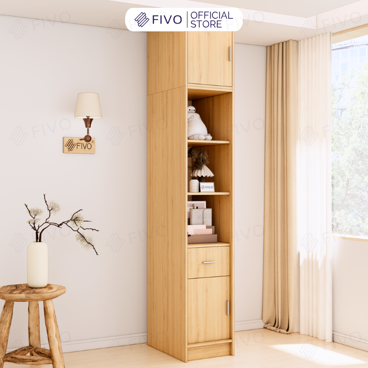 Tủ Quần Áo Gỗ Cửa Lùa Cao Cấp FC34 FIVO, Gỗ Dày 17mm Độ Sâu 60cm, Kèm Hệ Kệ Trang Trí, Freeship+Free lắp đặt, Trả Góp 0%