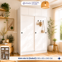 Tủ Quần Áo Gỗ Cửa Lùa Cao Cấp FC37 FIVO, Gỗ Dày 17mm Độ Sâu 60cm, Kèm Hệ Trang Trí, Freeship+Free Lắp Đặt, Trả Góp 0%
