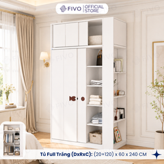 Tủ Quần Áo Gỗ Cửa Lùa FC36 FIVO, Gỗ Dày 17mm Sâu 60cm, Kèm Hệ Trang Trí, Freeship+Free Lắp Đặt, Trả Góp 0%
