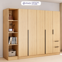 Tủ Đựng Quần Áo Gỗ Cao Cấp FC04 FIVO, Tủ Màu Gỗ Cánh Mở Sâu 60cm Kèm Kệ Trang Trí, Freeship+Free lắp đặt, Trả Góp 0%