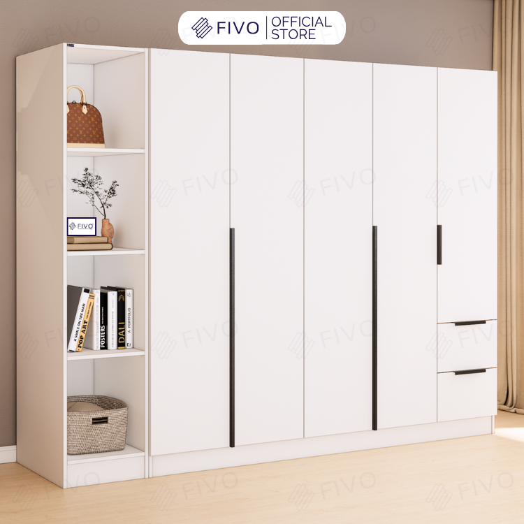 Tủ Đựng Quần Áo Gỗ Cao Cấp FC04 FIVO, Tủ Màu Gỗ Cánh Mở Sâu 60cm Kèm Kệ Trang Trí, Freeship+Free lắp đặt, Trả Góp 0%