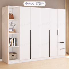Tủ Đựng Quần Áo Gỗ Cao Cấp FC04 FIVO, Tủ Màu Gỗ Cánh Mở Sâu 60cm Kèm Kệ Trang Trí, Freeship+Free lắp đặt, Trả Góp 0%