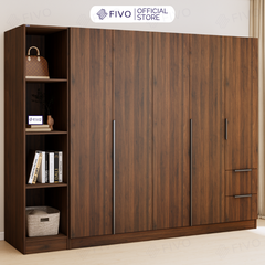 Tủ Đựng Quần Áo Gỗ Cao Cấp FC04 FIVO, Tủ Màu Gỗ Cánh Mở Sâu 60cm Kèm Kệ Trang Trí, Freeship+Free lắp đặt, Trả Góp 0%