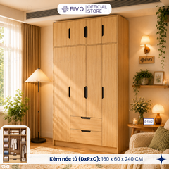 Tủ Đựng Quần Áo Gỗ Cao Cấp FC07 FIVO, Dày 17MM Cánh Mở Sâu 60cm Kèm Kệ Trang Trí, Freeship+Free lắp đặt, Trả Góp 0