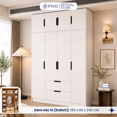 Tủ Đựng Quần Áo Gỗ Cao Cấp FC07 FIVO, Dày 17MM Cánh Mở Sâu 60cm Kèm Kệ Trang Trí, Freeship+Free lắp đặt, Trả Góp 0