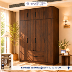 Tủ Đựng Quần Áo Gỗ Cao Cấp FC07 FIVO, Dày 17MM Cánh Mở Sâu 60cm Kèm Kệ Trang Trí, Freeship+Free lắp đặt, Trả Góp 0