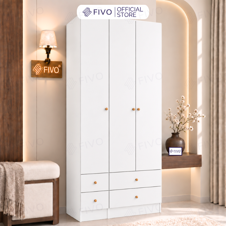Tủ Đựng Quần Áo Gỗ Cao Cấp FC10 FIVO, Cánh Mở Sâu 60cm Kèm Ngăn Kéo, Freeship + Free Lắp Đặt, Trả Góp 0%