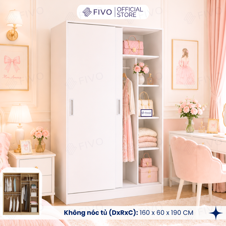Tủ Áo Quần Cửa Trượt FIVO FC31 Gỗ Chống Ẩm, Màu Walnut Ấm Cúng Cho Phòng Ngủ, Trả Góp 0%, Freeship + Free lắp đặt