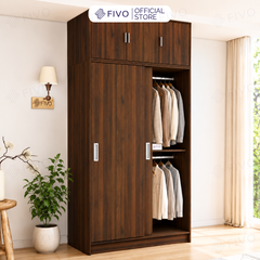 Tủ Quần Áo Gỗ Cửa Lùa Cao Cấp FC34 FIVO, Gỗ Dày 17mm Độ Sâu 60cm, Kèm Hệ Kệ Trang Trí, Freeship+Free lắp đặt, Trả Góp 0%