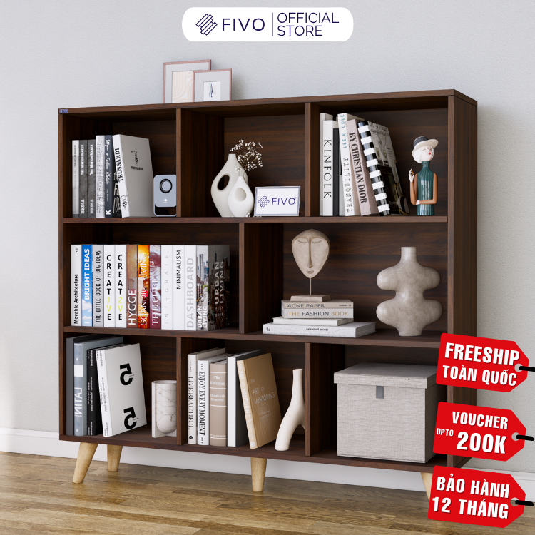 Kệ Sách Gỗ Đứng Có Chân FB60 FIVO, Kèm Tấm Lưng Chắc Chắn, Đa Dạng Kích Thước, Đa Ngăn