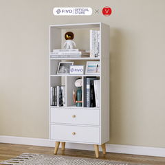 Tủ Sách Gỗ 5 Tầng FB61 FIVO, Có Hộc, 4 Chân, Dễ Dàng Lắp Ráp
