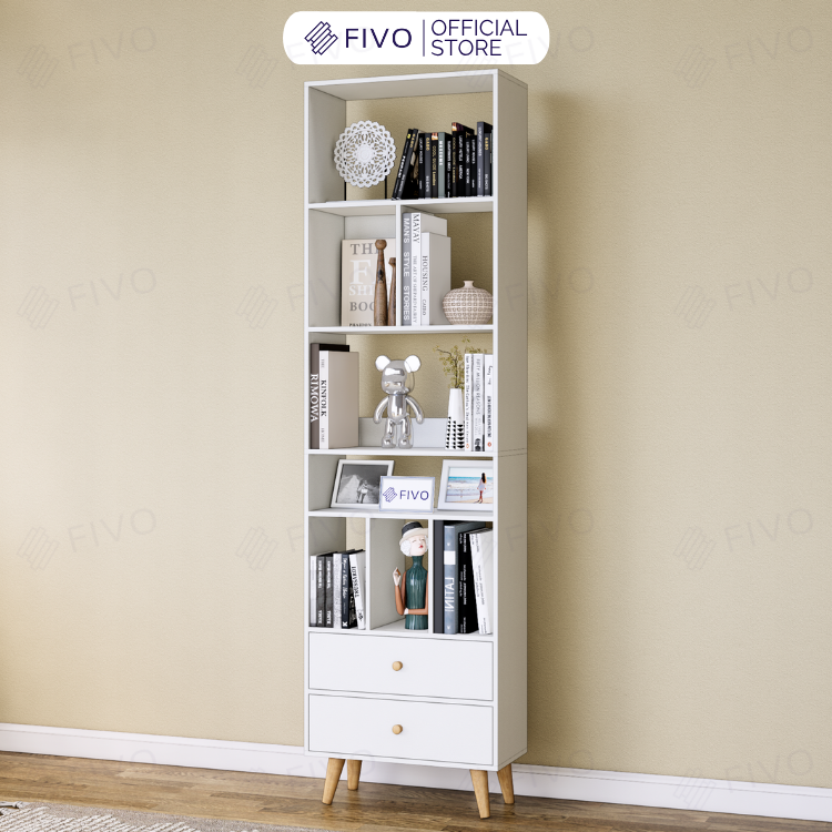Tủ Sách Gỗ 5 Tầng FB61 FIVO, Có Hộc, 4 Chân, Dễ Dàng Lắp Ráp