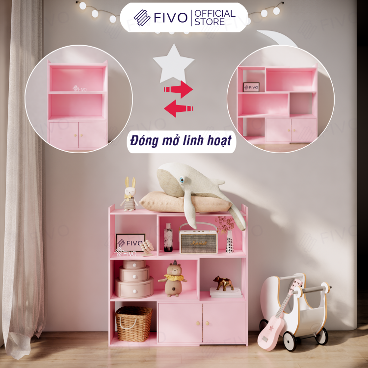 Kệ Sách Gỗ Cho Bé FB71 FIVO, Đóng Mở Linh Hoạt, Đa Dạng Màu Sắc