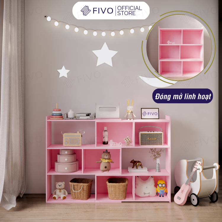 Kệ Sách Gỗ Cho Bé FB71 FIVO, Đóng Mở Linh Hoạt, Đa Dạng Màu Sắc