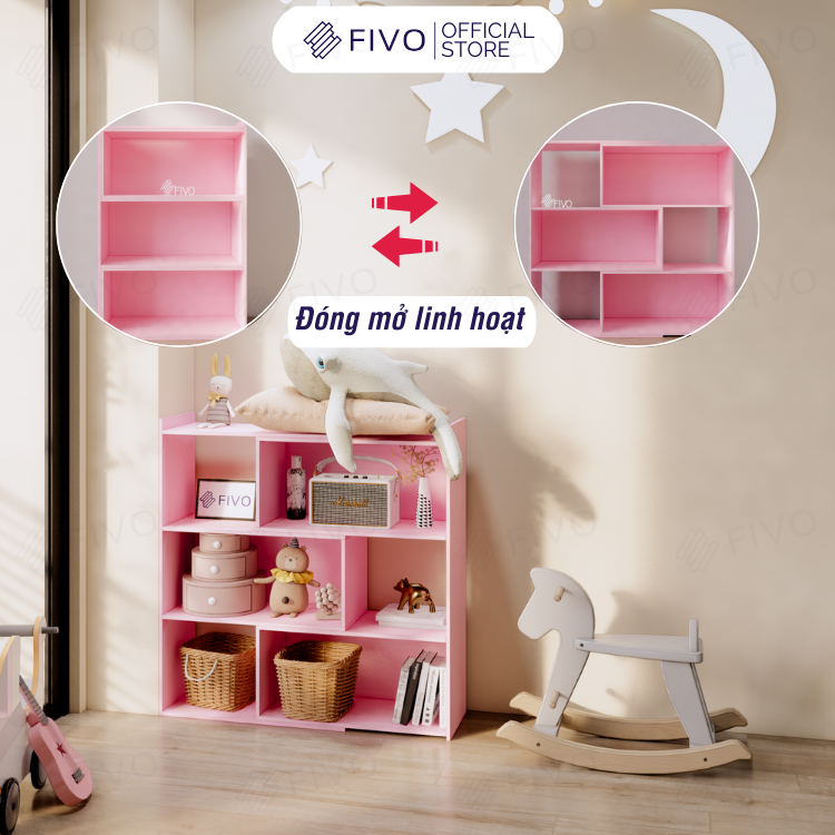 Kệ Sách Gỗ Cho Bé FB71 FIVO, Đóng Mở Linh Hoạt, Đa Dạng Màu Sắc