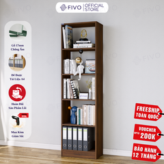 Kệ Sách Gỗ 5 Tầng FB74 FIVO, Kèm Thanh Chặn Chắc Chắn, Đa Dạng Màu Sắc