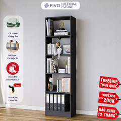 Kệ Sách Gỗ 5 Tầng FB74 FIVO, Kèm Thanh Chặn Chắc Chắn, Đa Dạng Màu Sắc