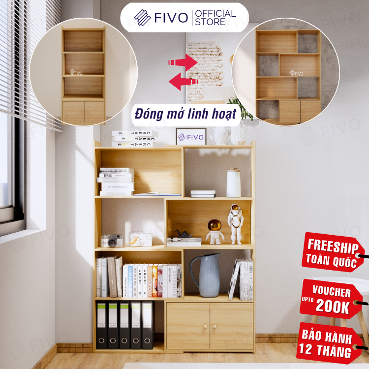 Kệ Sách Gỗ Cho Bé FB71 FIVO, Đóng Mở Linh Hoạt, Đa Dạng Màu Sắc
