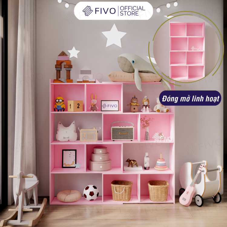 Kệ Sách Gỗ Cho Bé FB71 FIVO, Đóng Mở Linh Hoạt, Đa Dạng Màu Sắc