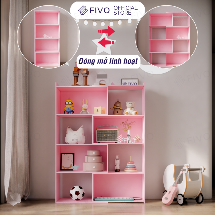 Kệ Sách Gỗ Cho Bé FB71 FIVO, Đóng Mở Linh Hoạt, Đa Dạng Màu Sắc
