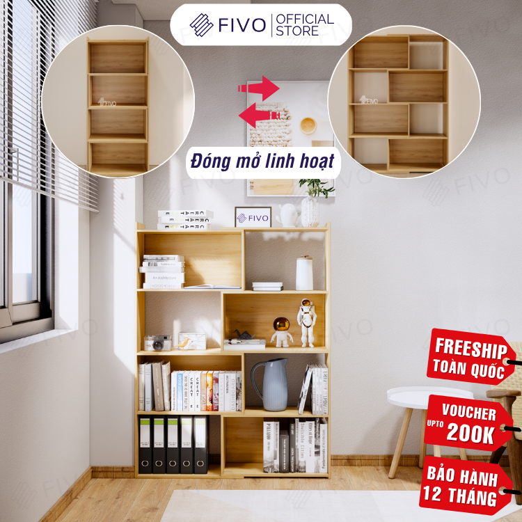 Kệ Sách Gỗ Cho Bé FB71 FIVO, Đóng Mở Linh Hoạt, Đa Dạng Màu Sắc