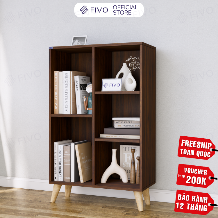 Kệ Sách Gỗ Đứng Có Chân FB60 FIVO, Kèm Tấm Lưng Chắc Chắn, Đa Dạng Kích Thước, Đa Ngăn