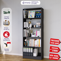 Kệ Sách Gỗ 5 Tầng FB74 FIVO, Kèm Thanh Chặn Chắc Chắn, Đa Dạng Màu Sắc