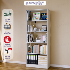 Kệ Sách Gỗ 5 Tầng FB74 FIVO, Kèm Thanh Chặn Chắc Chắn, Đa Dạng Màu Sắc