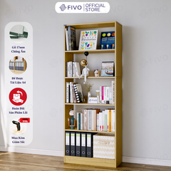Kệ Sách Gỗ 5 Tầng FB74 FIVO, Kèm Thanh Chặn Chắc Chắn, Đa Dạng Màu Sắc