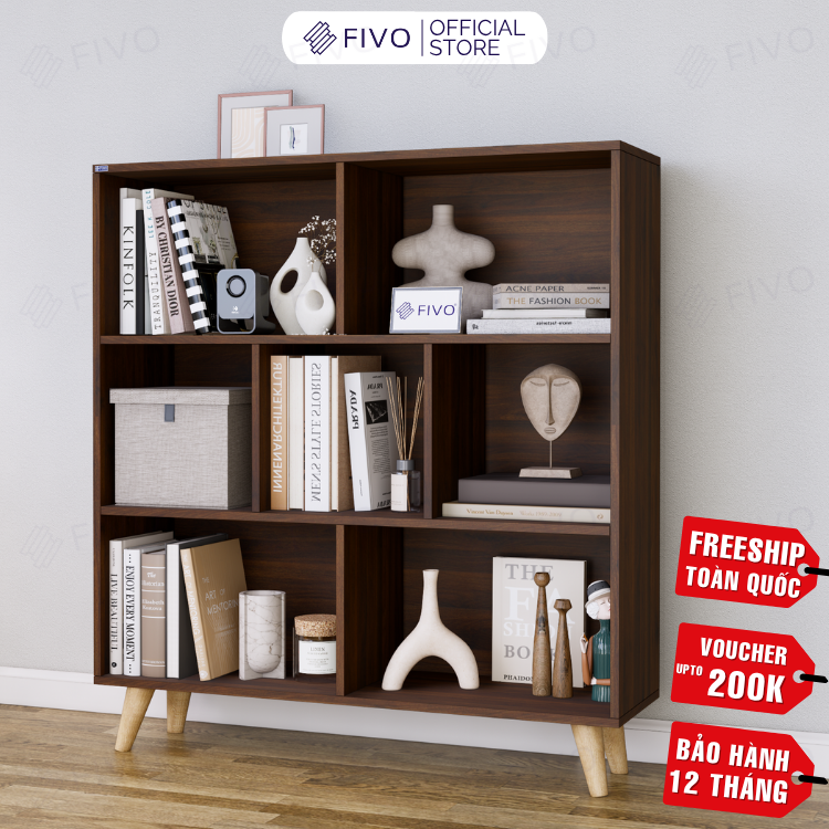 Kệ Sách Gỗ Đứng Có Chân FB60 FIVO, Kèm Tấm Lưng Chắc Chắn, Đa Dạng Kích Thước, Đa Ngăn