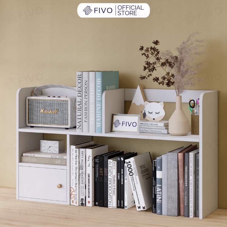 Kệ Sách Để Bàn Học FB21 FIVO Cao Cấp Màu Gỗ, Trắng, Xám và Walnut, Hộc Tủ Rộng Rãi, Đa Dạng Mẫu Mã, Màu Sắc