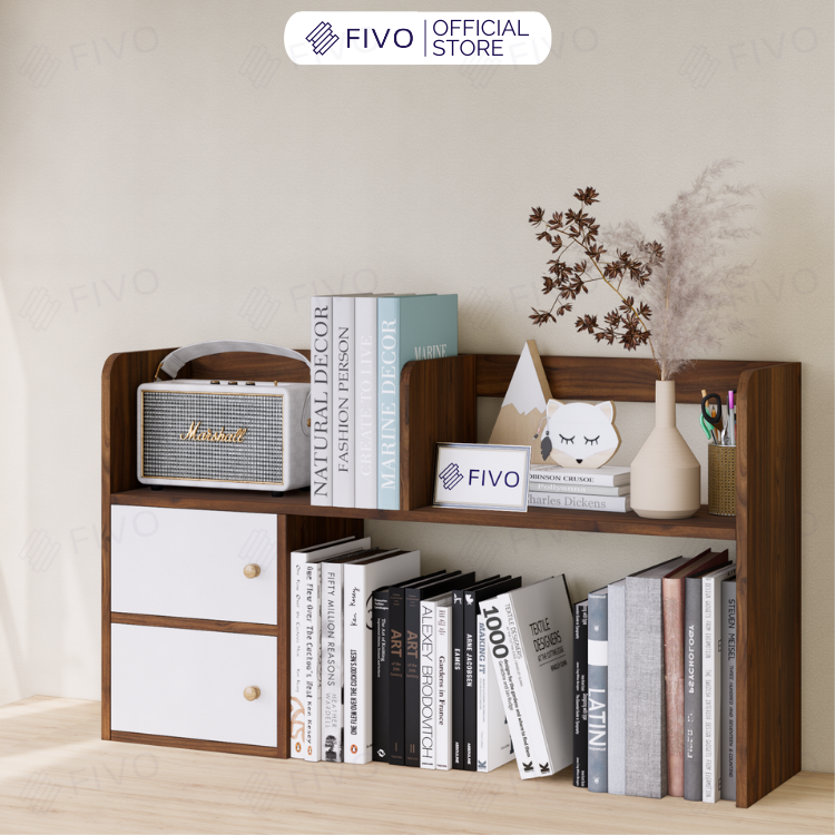Kệ Sách Để Bàn Học FB21 FIVO Cao Cấp Màu Gỗ, Trắng, Xám và Walnut, Hộc Tủ Rộng Rãi, Đa Dạng Mẫu Mã, Màu Sắc