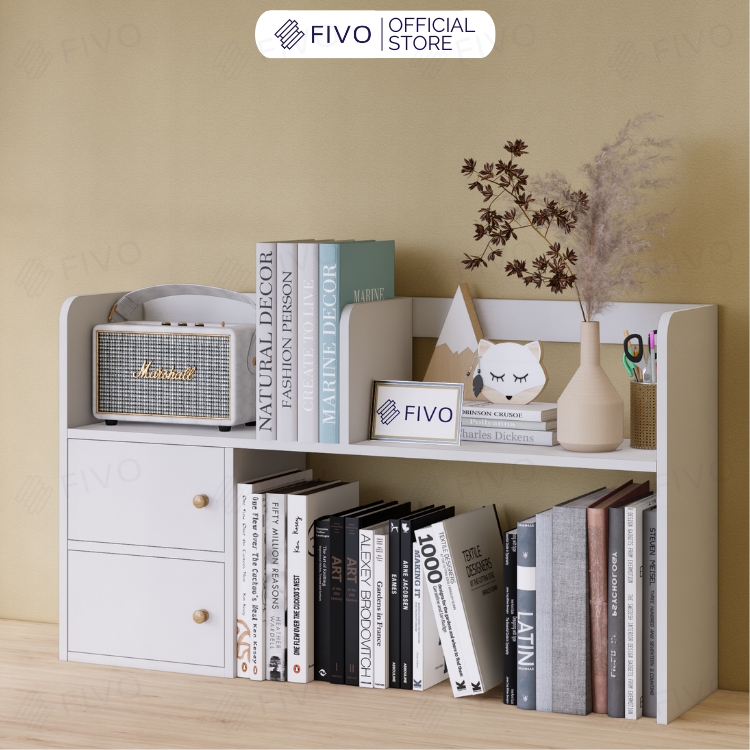 Kệ Sách Để Bàn Học FB21 FIVO Cao Cấp Màu Gỗ, Trắng, Xám và Walnut, Hộc Tủ Rộng Rãi, Đa Dạng Mẫu Mã, Màu Sắc