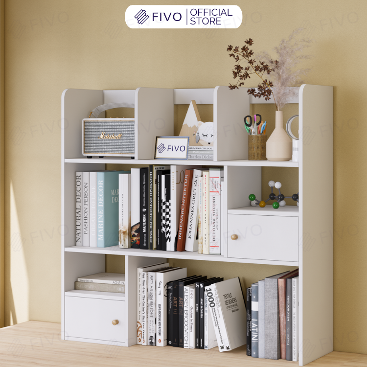 Kệ Sách Để Bàn Học FB21 FIVO Cao Cấp Màu Gỗ, Trắng, Xám và Walnut, Hộc Tủ Rộng Rãi, Đa Dạng Mẫu Mã, Màu Sắc