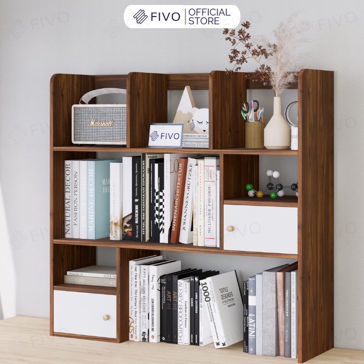 Kệ Sách Để Bàn Học FB21 FIVO Cao Cấp Màu Gỗ, Trắng, Xám và Walnut, Hộc Tủ Rộng Rãi, Đa Dạng Mẫu Mã, Màu Sắc