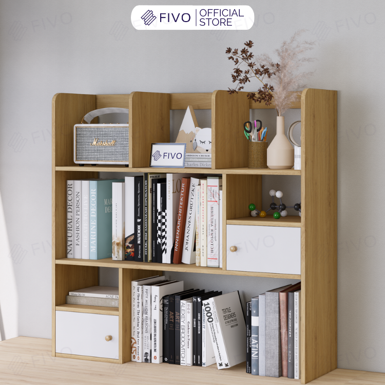 Kệ Sách Để Bàn Học FB21 FIVO Cao Cấp Màu Gỗ, Trắng, Xám và Walnut, Hộc Tủ Rộng Rãi, Đa Dạng Mẫu Mã, Màu Sắc