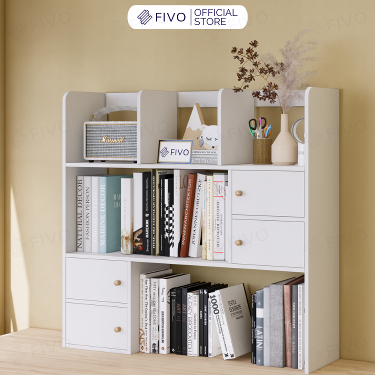 Kệ Sách Để Bàn Học FB21 FIVO Cao Cấp Màu Gỗ, Trắng, Xám và Walnut, Hộc Tủ Rộng Rãi, Đa Dạng Mẫu Mã, Màu Sắc