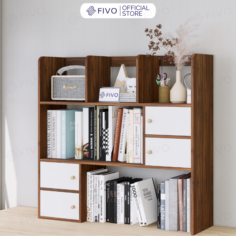 Kệ Sách Để Bàn Học FB21 FIVO Cao Cấp Màu Gỗ, Trắng, Xám và Walnut, Hộc Tủ Rộng Rãi, Đa Dạng Mẫu Mã, Màu Sắc