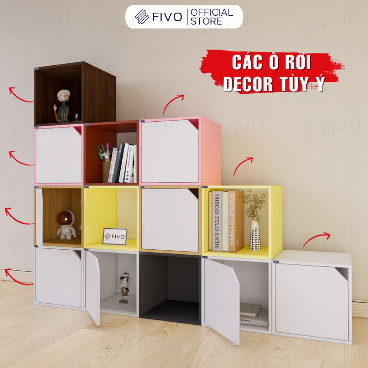 Kệ Sách Gỗ Tổ Ong FB02 FIVO, Tấm Lưng Dày Dặn, Hộc Tủ Rộng Rãi, Ô Tách Rời, Decor Linh Động, Lắp Ráp Dễ Dàng