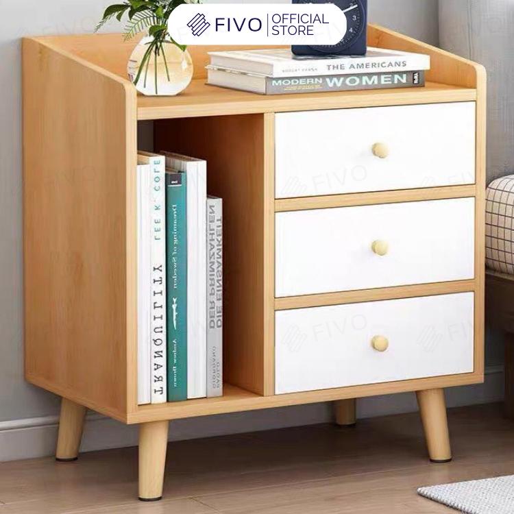 Tủ Đầu Giường Mini Nhiều Ngăn FT40 FIVO, Kệ Tab Đầu Giường Gỗ Phong Cách Châu Âu, Decor Phòng Ngủ Sang Trọng