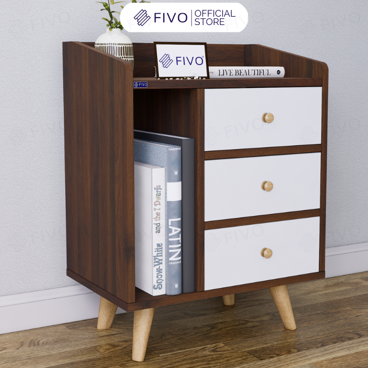 Tủ Đầu Giường Mini Nhiều Ngăn FT40 FIVO, Kệ Tab Đầu Giường Gỗ Phong Cách Châu Âu, Decor Phòng Ngủ Sang Trọng
