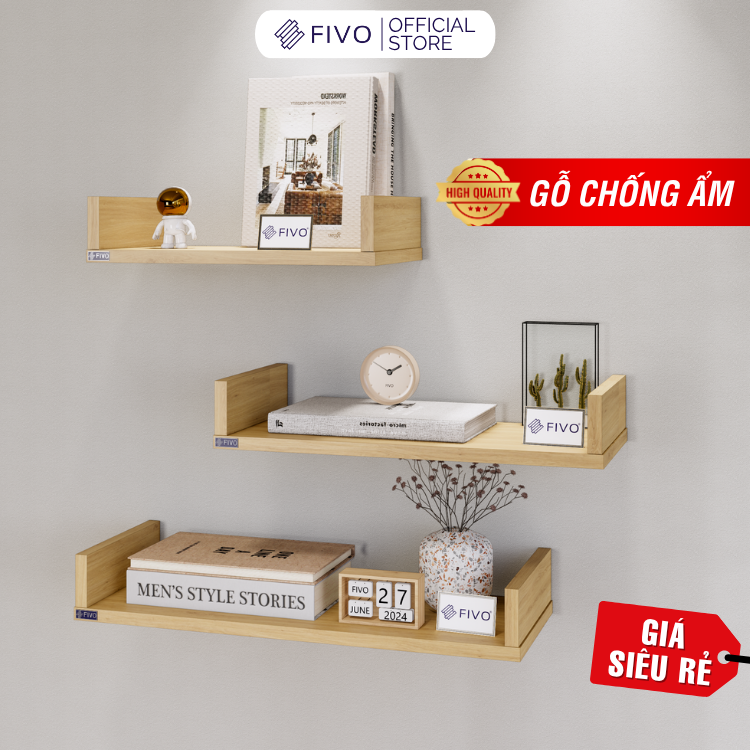 Kệ Sách Gỗ Chữ U FB43 FIVO Treo Tường & Để Bàn, Đa Dạng Màu Sắc