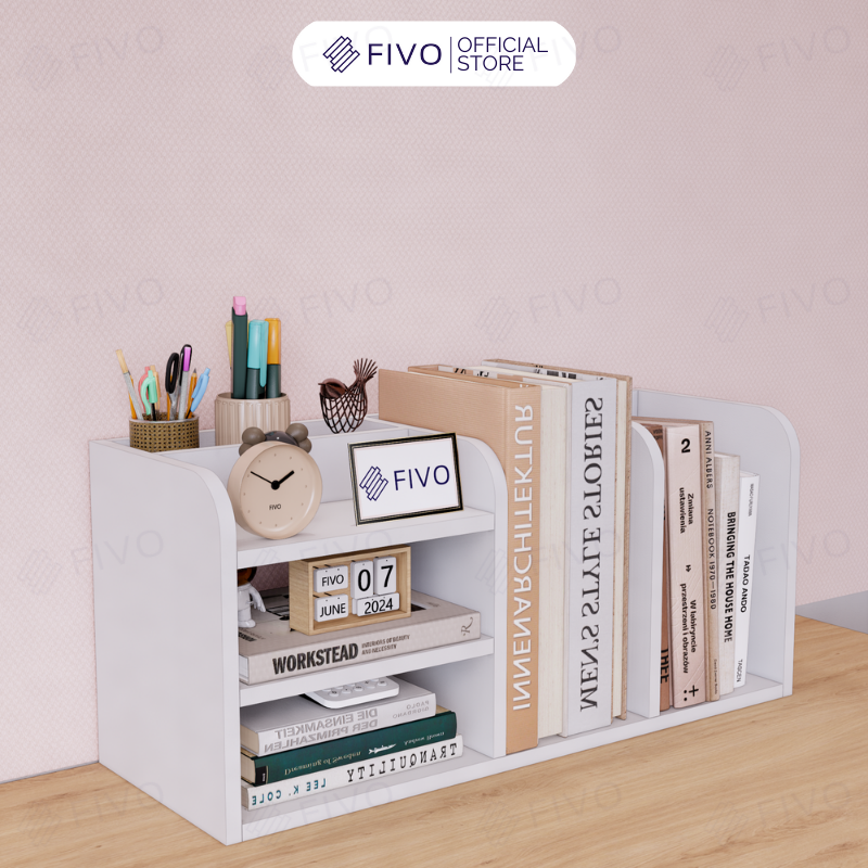 Kệ Sách Gỗ Đẹp Để Bàn FB26 FIVO Cao Cấp Có Hộc, Tiết Kiệm Diện Tích, Bo Góc Thẩm Mĩ