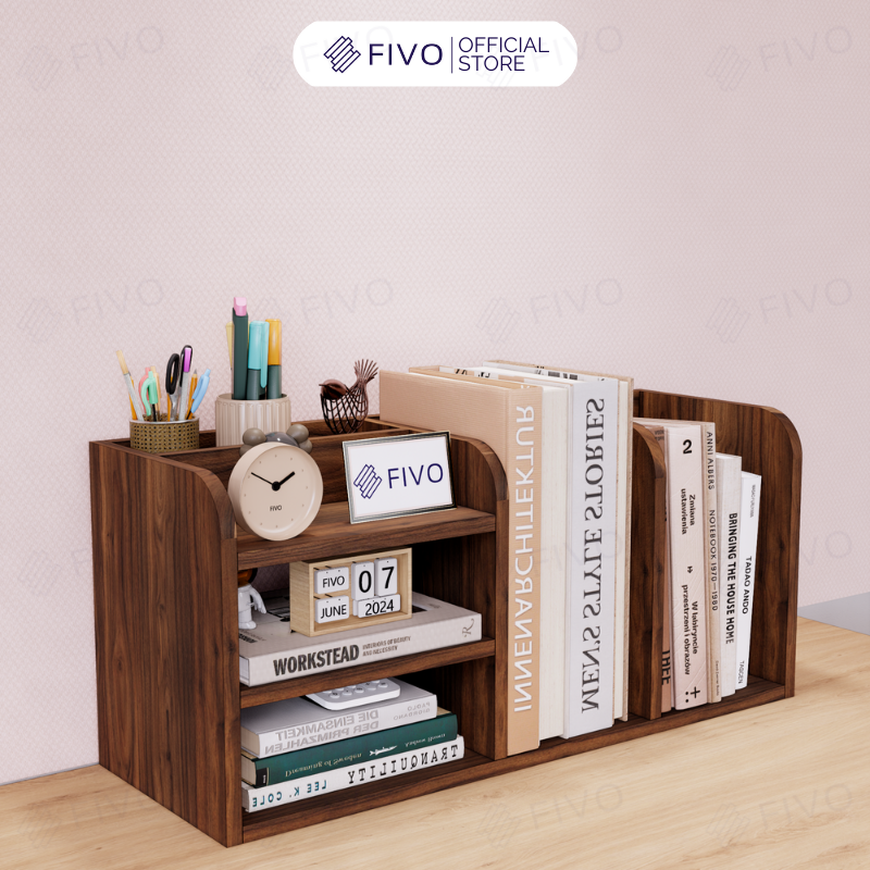 Kệ Sách Gỗ Đẹp Để Bàn FB26 FIVO Cao Cấp Có Hộc, Tiết Kiệm Diện Tích, Bo Góc Thẩm Mĩ